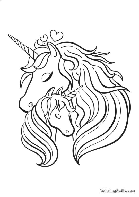 Licorne maman et fille - Page de Coloriage