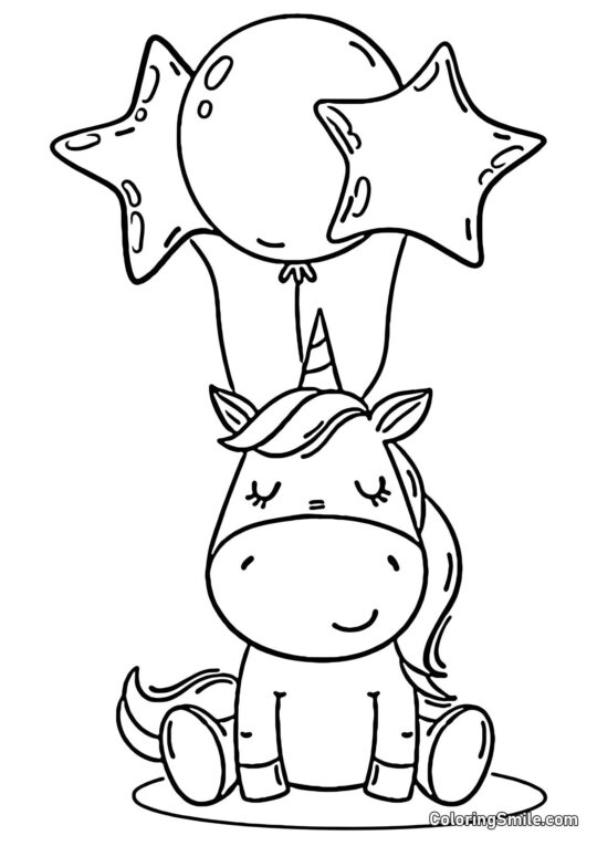 Licorne avec des ballons - Page de Coloriage