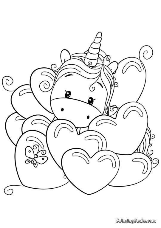 Saint-Valentin avec licorne - Page de Coloriage