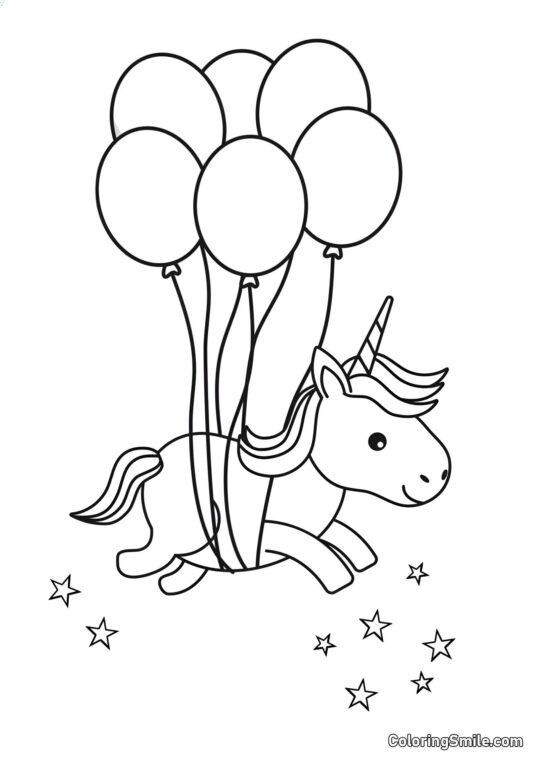 Licorne volant sur des ballons - Page de Coloriage