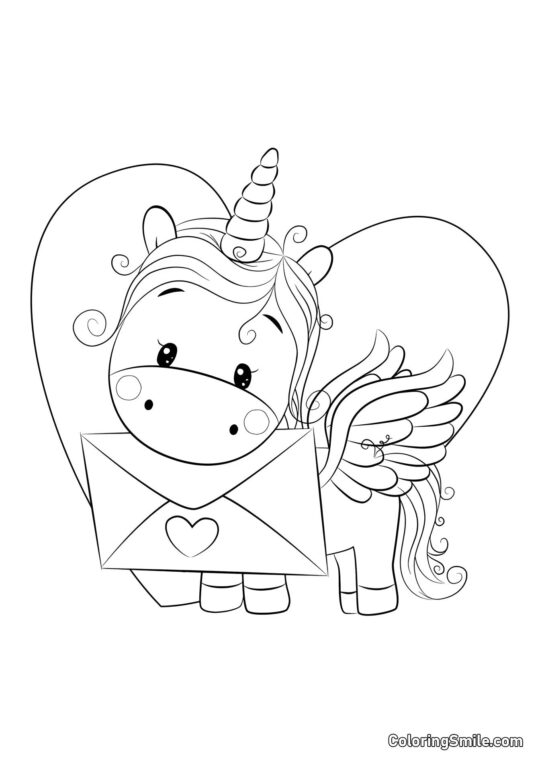 Licorne avec une lettre - Page de Coloriage