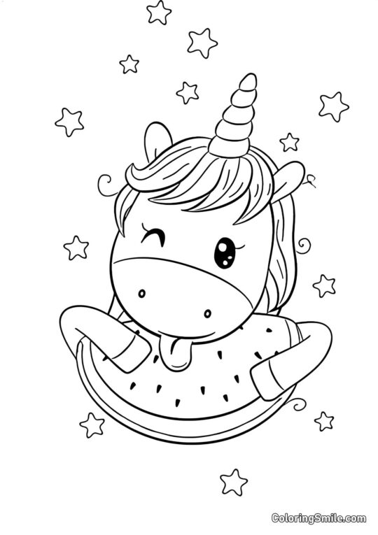 Licorne et pastèque - Page de Coloriage