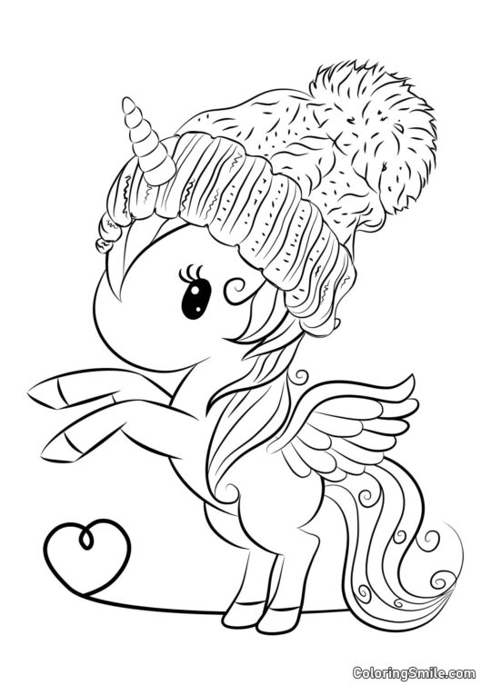 Licorne en bonnet d&rsquo;hiver - Page de Coloriage