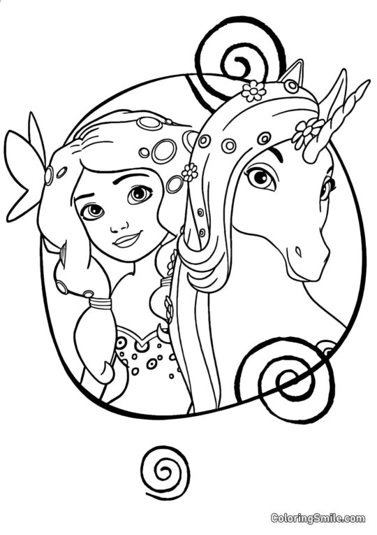 Fille et licorne - Page de Coloriage