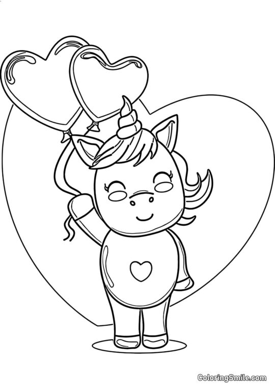 Licorne le jour de la Saint-Valentin - Page de Coloriage