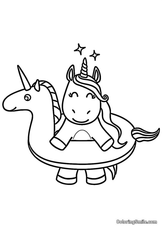 Licorne et bouée de natation - Page de Coloriage