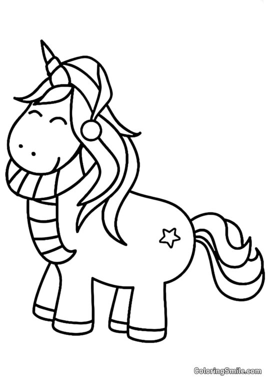 Licorne avec chapeau et écharpe - Page de Coloriage