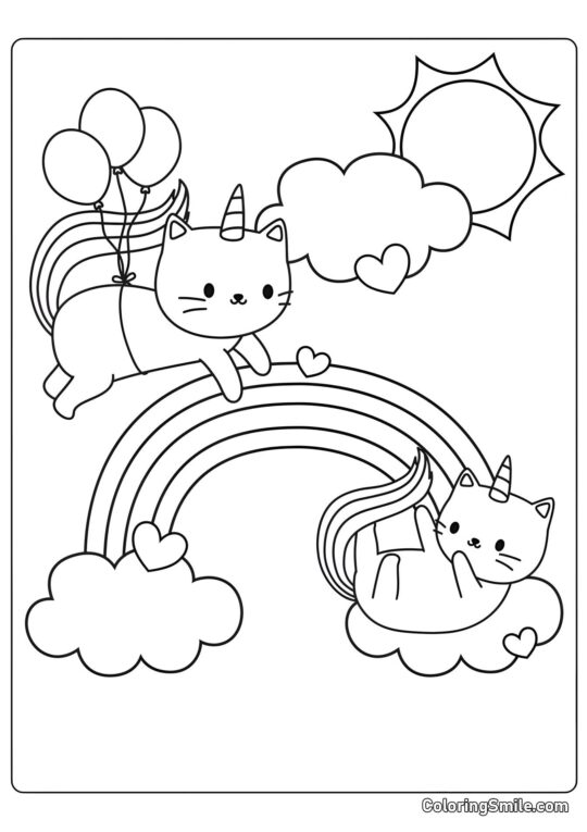 Carte avec des chatons licorne - Page de Coloriage