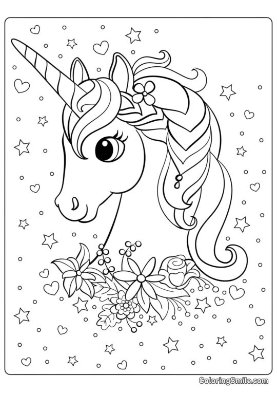 Licorne étoile-fleur - Page de Coloriage