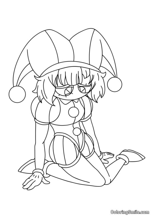 Pomni Assise sur les Genoux - Page de Coloriage