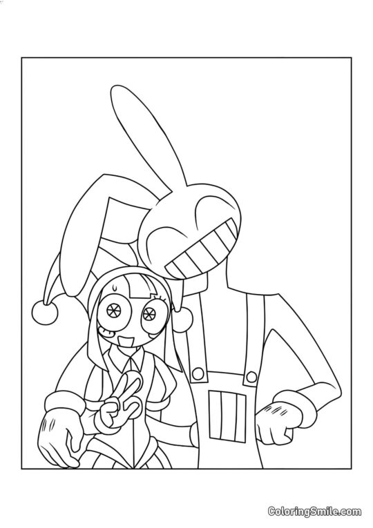 Pomni et Jacks dans une Étreinte - Page de Coloriage