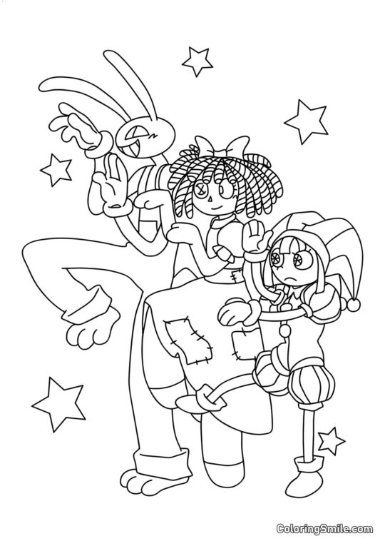 Jacks, Ragata et Pomni - Page de Coloriage