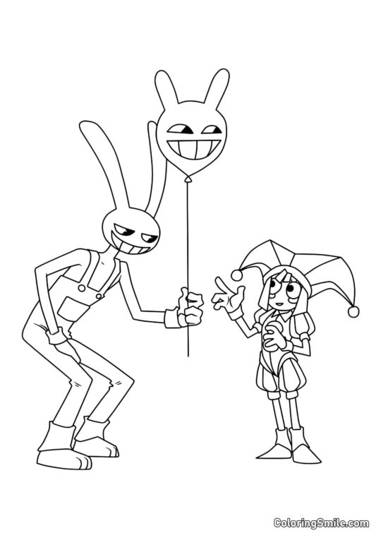 Jacks Donne un Ballon à Pomni - Page de Coloriage