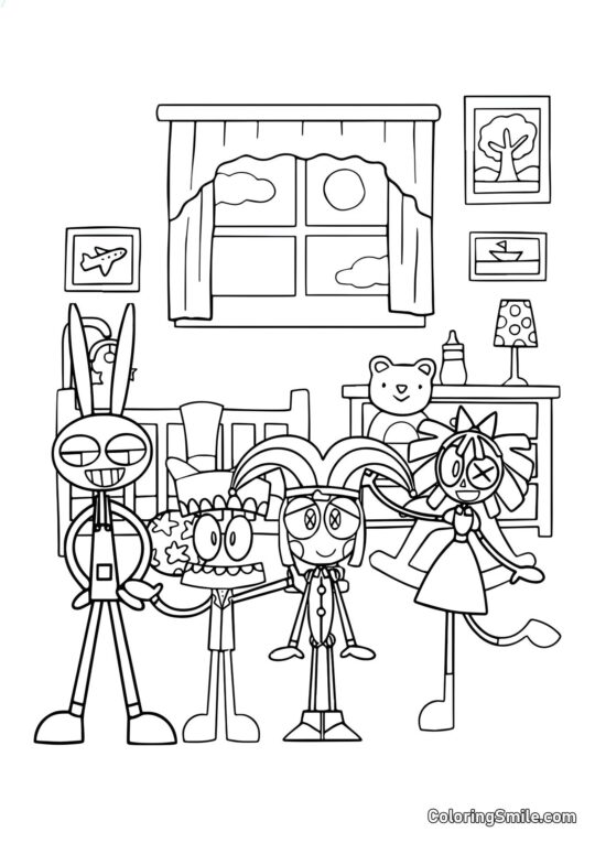 Jacks, Keyn, Pomni et Ragata - Page de Coloriage