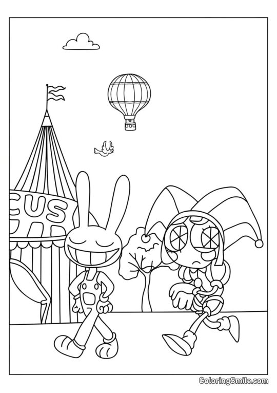 Jacks et Pomni du Cercle Numérique Étonnant - Page de Coloriage