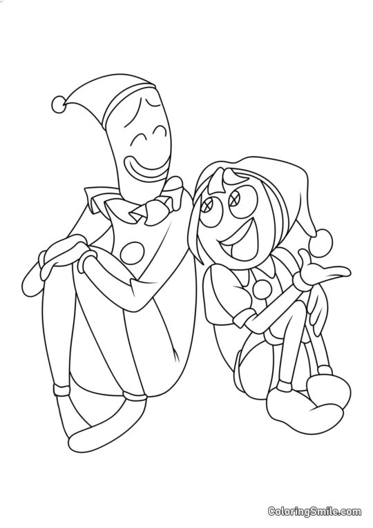 Pomni S&rsquo;assoit avec Kaumfo - Page de Coloriage