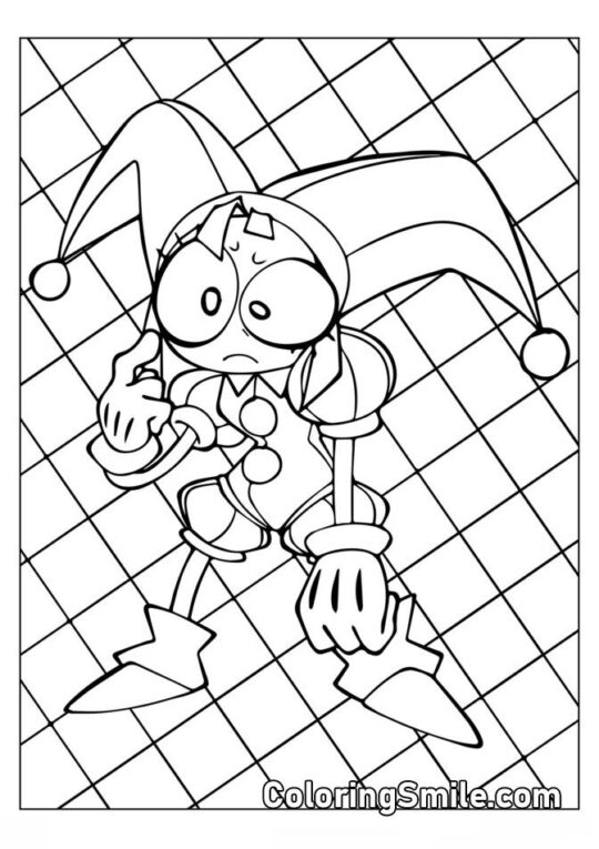 Pomni sur un Fond Carreauté - Page de Coloriage