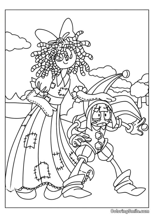 Ragata et Pomni du Cercle Numérique Étonnant - Page de Coloriage