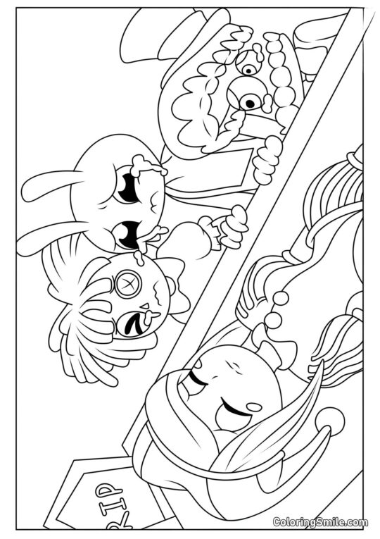 Pomni Pique avec le Monde - Page de Coloriage