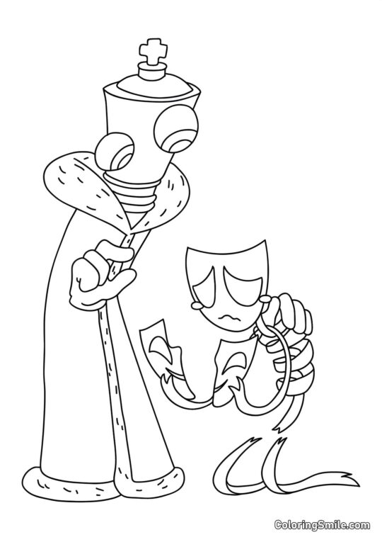 Corail et Gangl avec un Masque Déchiré - Page de Coloriage