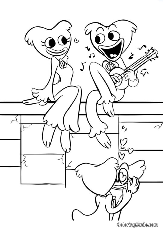 Huggy Wuggy jouant de la guitare pour Kissy Missy Huggy Wuggy jouant de la guitare pour Kissy Missy - Page de Coloriage