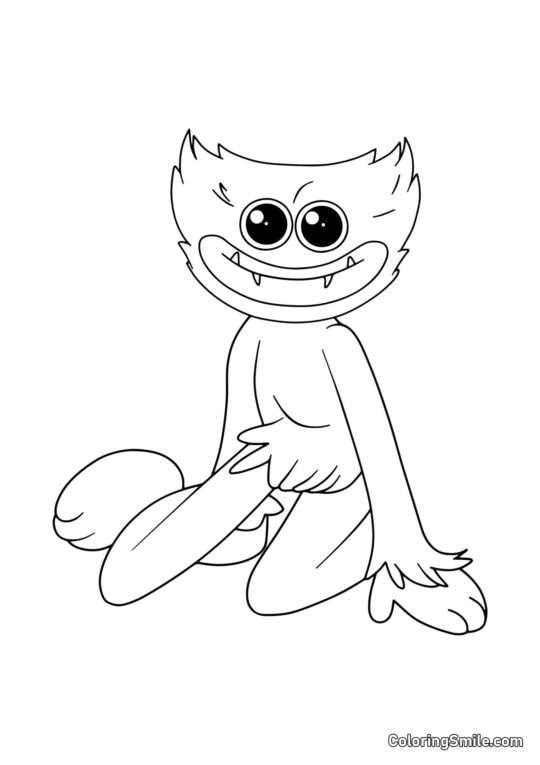 Huggy Wuggy assis sur ses genoux Huggy Wuggy assis sur ses genoux - Page de Coloriage