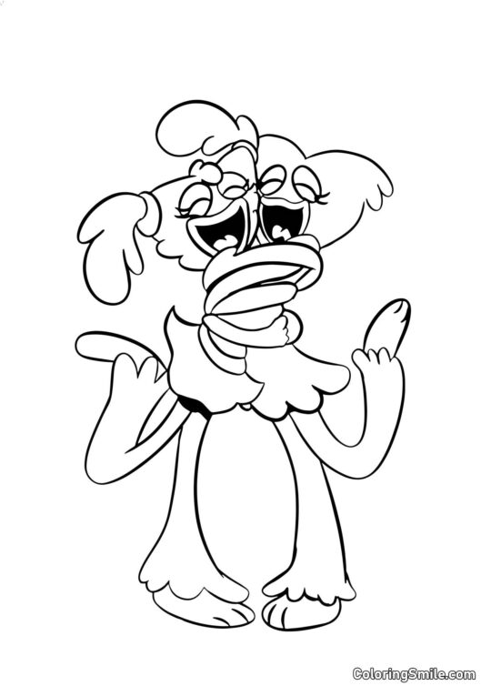 Huggy Wuggy et Kissy Missy s’enlaçant Huggy Wuggy et Kissy Missy s’enlaçant - Page de Coloriage