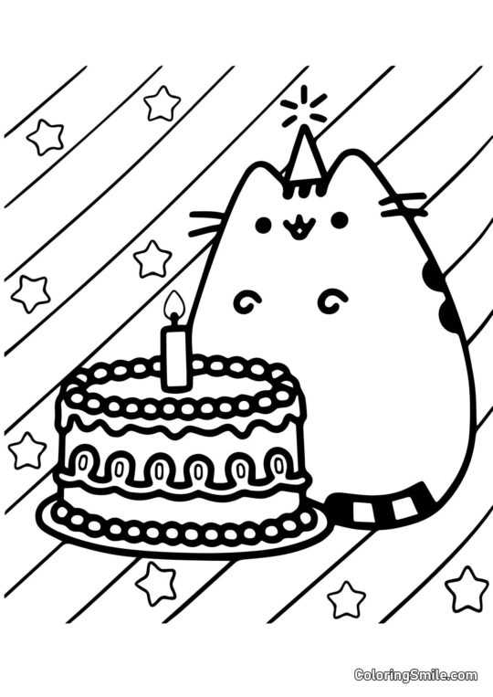 Pusheen le chat et anniversaire Pusheen le chat et anniversaire - Page de Coloriage