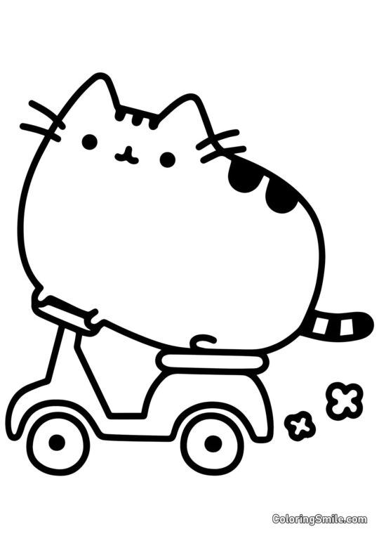 Pusheen le chat sur trottinette Pusheen le chat sur trottinette - Page de Coloriage