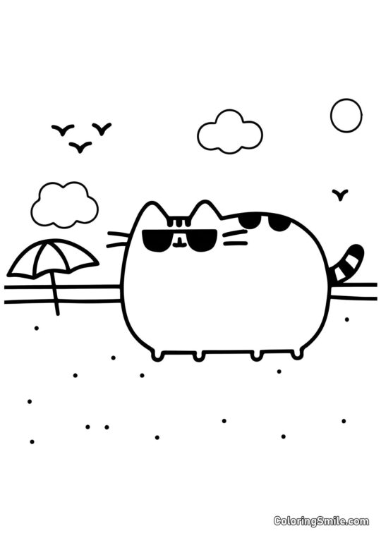 Pusheen le chat en lunettes de soleil Pusheen le chat en lunettes de soleil - Page de Coloriage