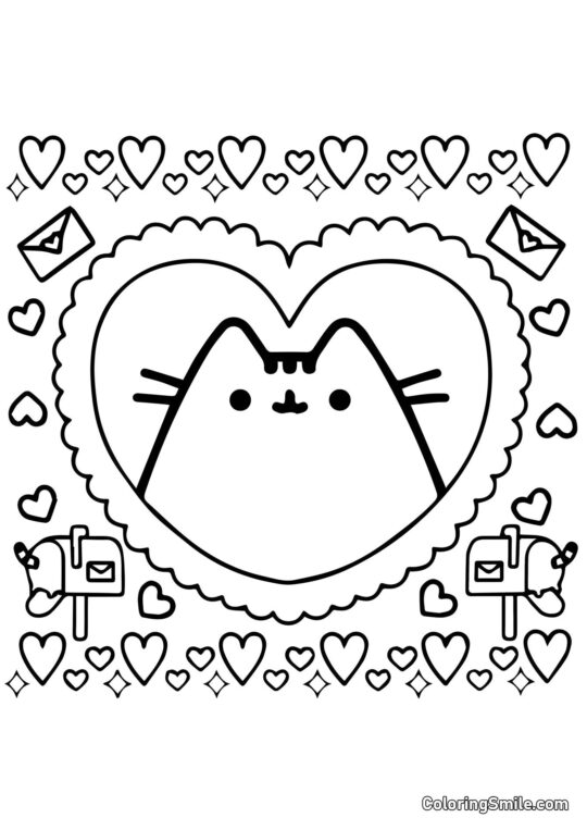 Pusheen le chat valentin Pusheen le chat valentin - Page de Coloriage