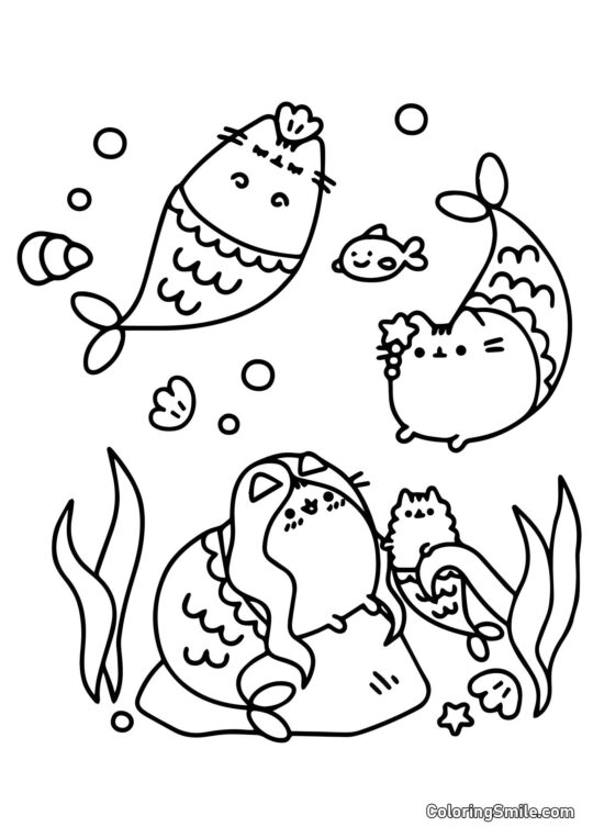 Pusheen le chat sirènes Pusheen le chat sirènes - Page de Coloriage