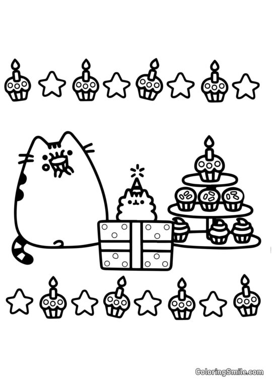 Pusheen le chat et friandises Pusheen le chat et friandises - Page de Coloriage