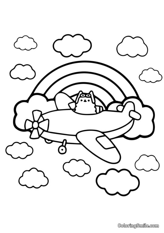 Pusheen le chat dans les nuages et arc-en-ciel Pusheen le chat dans les nuages et arc-en-ciel - Page de Coloriage