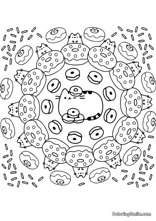 Pusheen le chat et donuts (thérapie artistique) Pusheen le chat et donuts (thérapie artistique) - Page de Coloriage