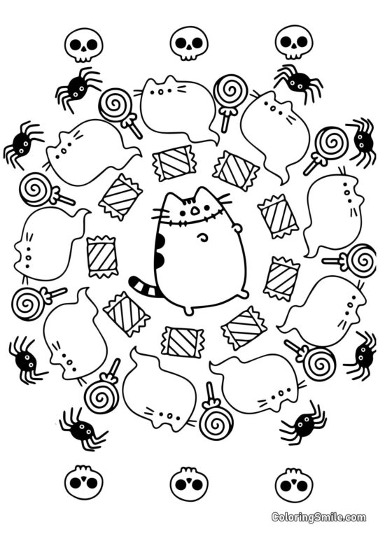 Pusheen le chat Halloween (thérapie artistique) Pusheen le chat Halloween (thérapie artistique) - Page de Coloriage
