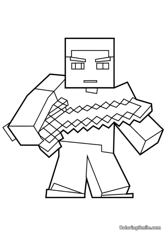 Herobrine avec une épée - Page de Coloriage