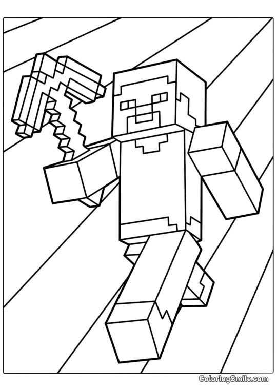 Steve avec une pioche - Page de Coloriage