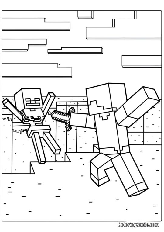 Steve défait un squelette - Page de Coloriage