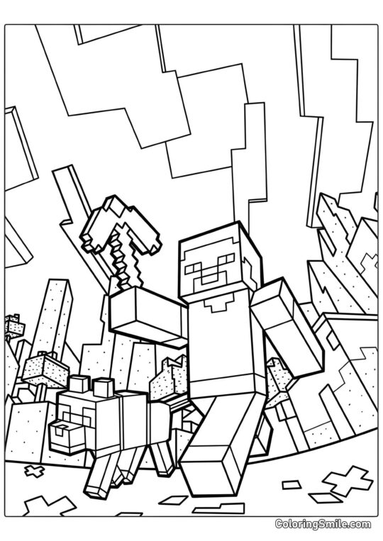 Steve dans le monde de Minecraft - Page de Coloriage