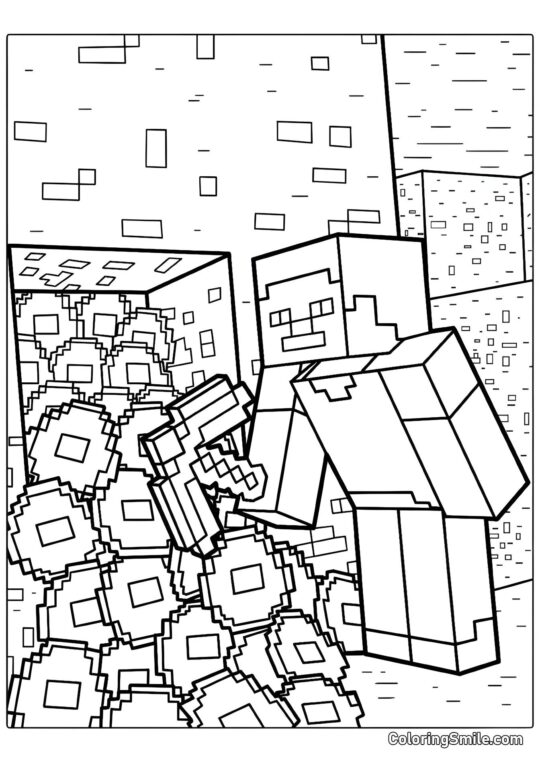 Steve a trouvé des diamants - Page de Coloriage