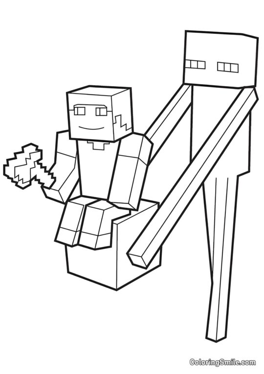 Enderman avec Steve - Page de Coloriage