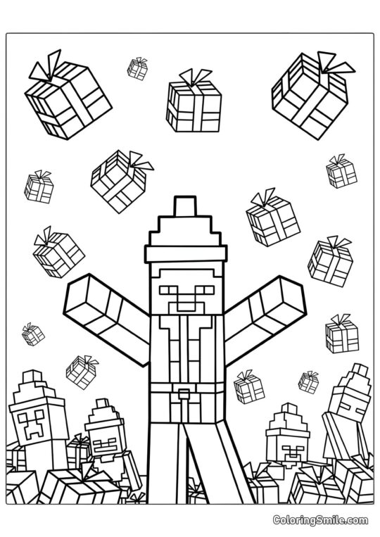 Steve avec un chapeau de Noël - Page de Coloriage