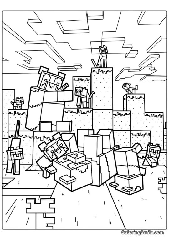 Pandas et chatons de Minecraft - Page de Coloriage