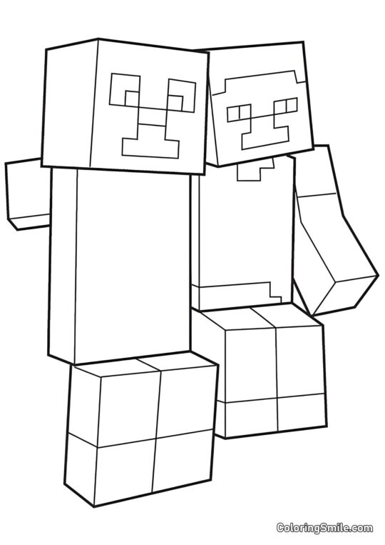 Creeper et Steve - Page de Coloriage