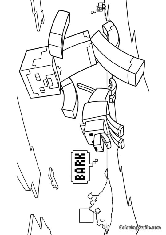 Steve avec un chien - Page de Coloriage