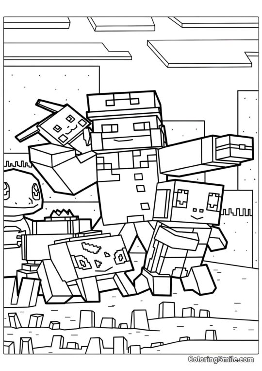 Pokémons dans le style Minecraft - Page de Coloriage