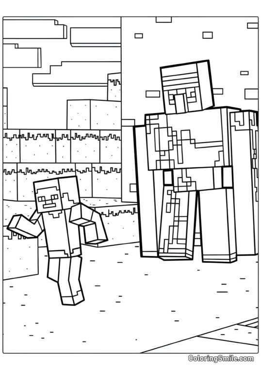 Golem de fer et Steve - Page de Coloriage