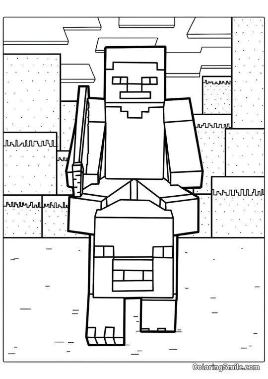 Steve montant un cochon - Page de Coloriage