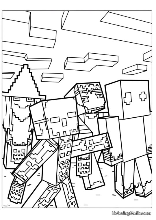 Halloween dans le style Minecraft - Page de Coloriage
